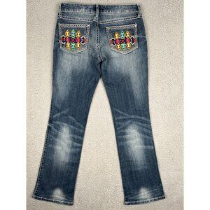 Rock 47 Ultra Low Rise By Wrangler Embroidery Pockets Size 28x33 Whiskers